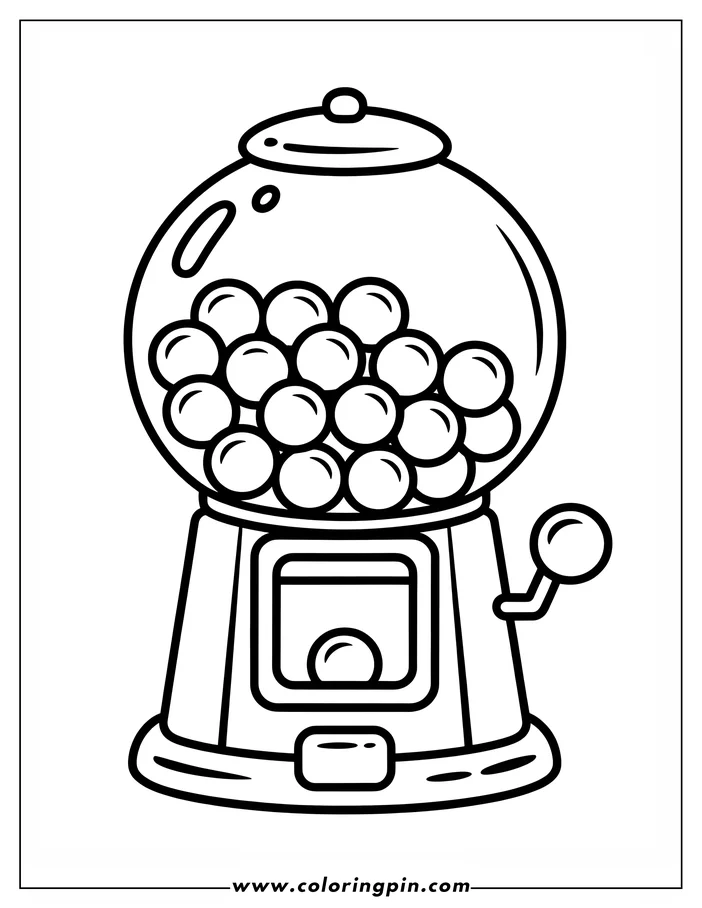 Outline of a gumball machine filled with gumballs, ready to dispense a treat.