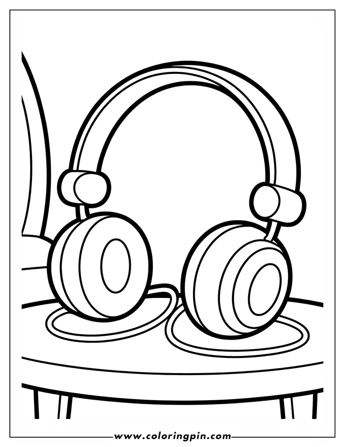 Outline of a pair of headphones sitting on a table