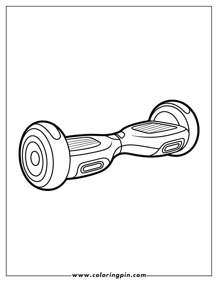 Outline of a hoverboard with two wheels and a platform.
