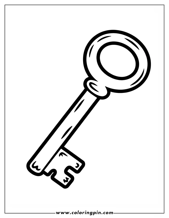 Line art of a simple key with a circular head and notched bottom.