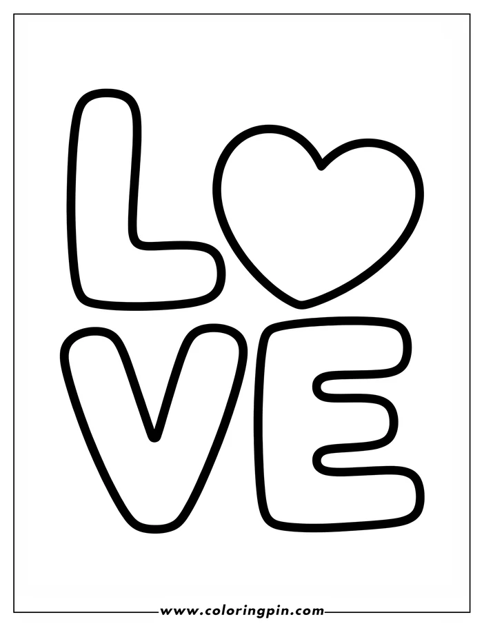 Outline of the word "love" with a heart replacing the letter O.