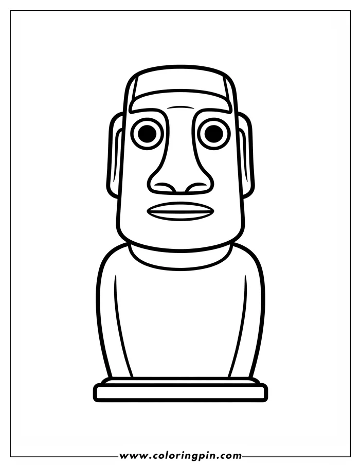 Outline of a Moai statue from Easter Island. It has a large head, prominent nose and elongated face.