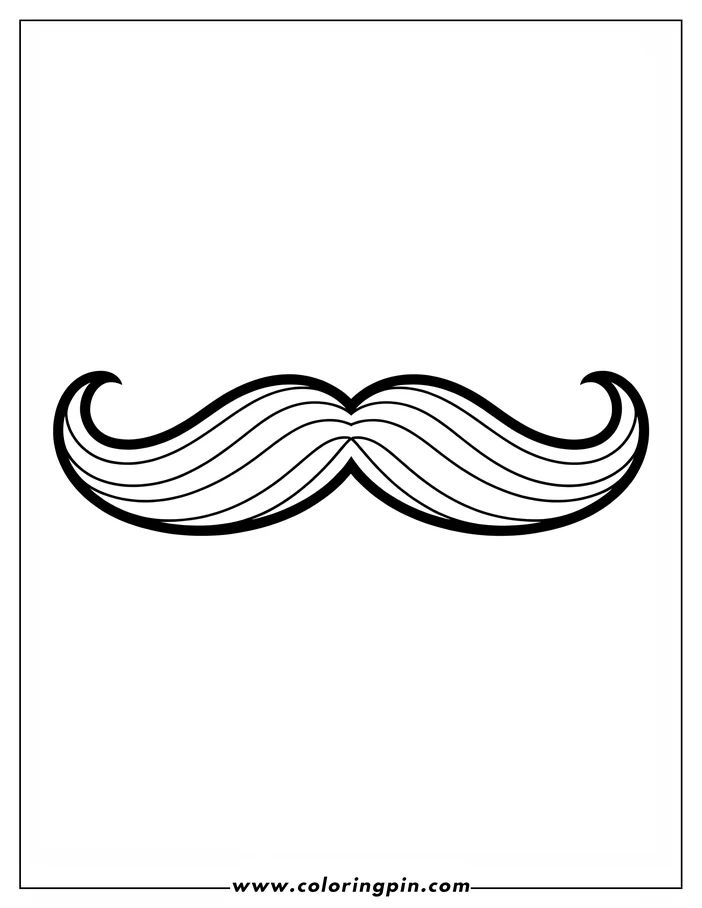 Line art of a handlebar mustache with curled ends.