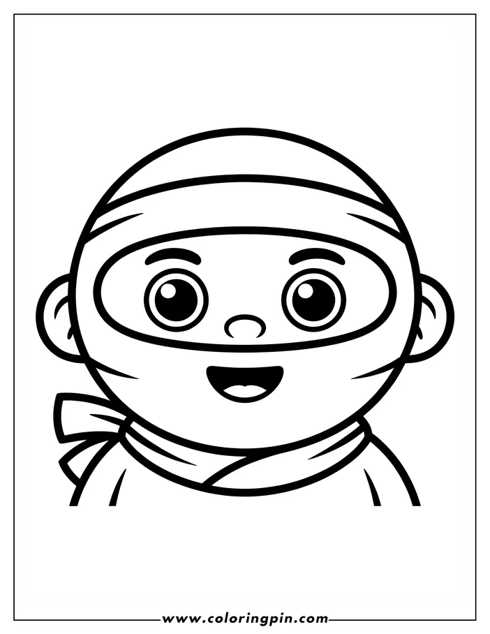 Line art of a smiling ninja, ready to be colored.