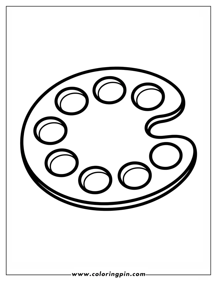 Outline of a paint palette with eight wells for holding paint.