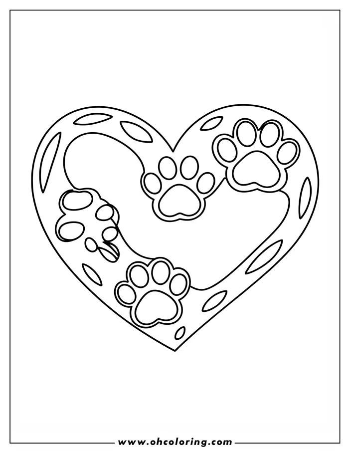 Line art of a heart filled with paw prints