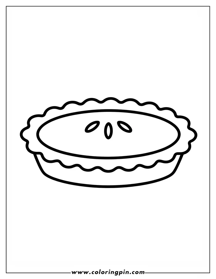 Line art of a pie in a pie plate with a wavy crust and three steam vents.