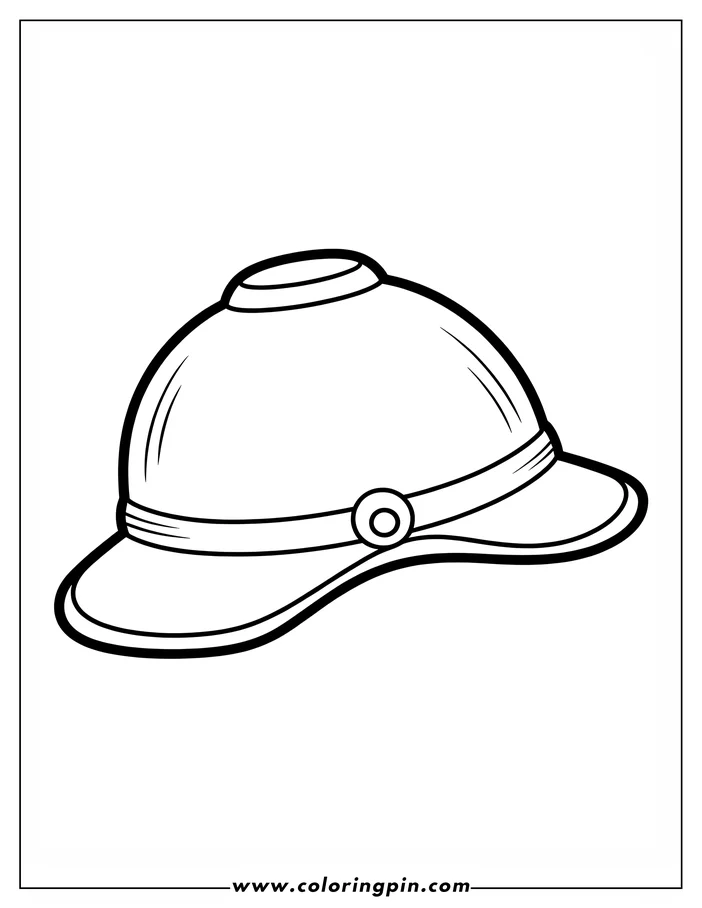 Outline of a pith helmet with a brim and a buttoned band.