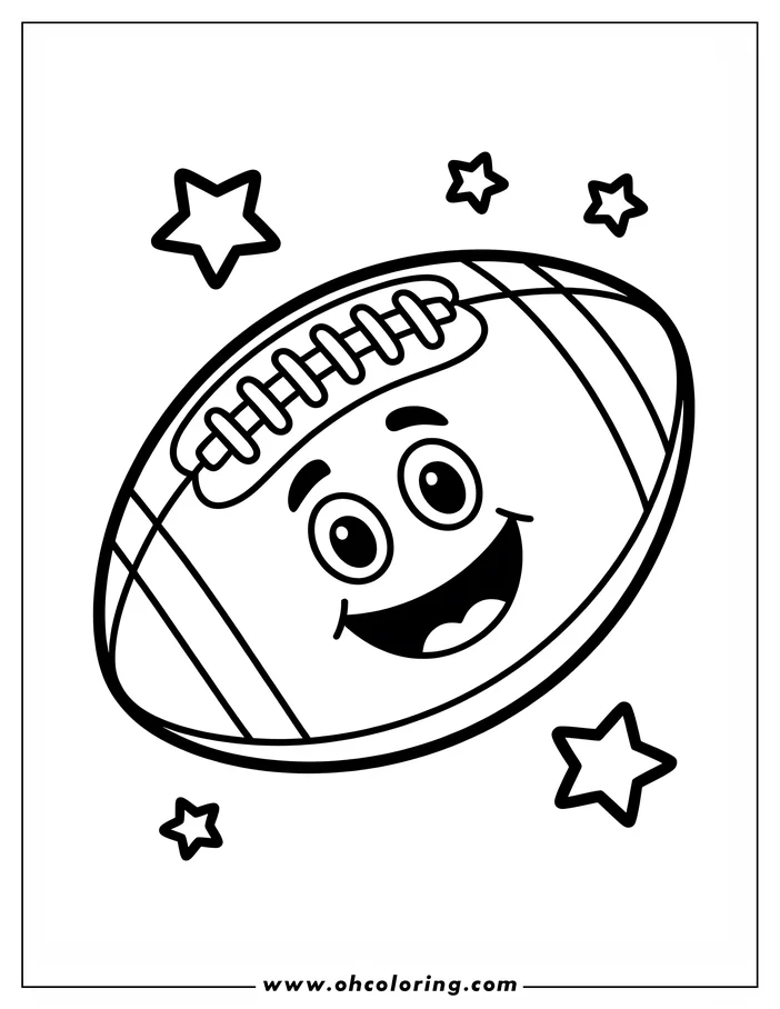 A playful cartoon football with a happy face, surrounded by stars.