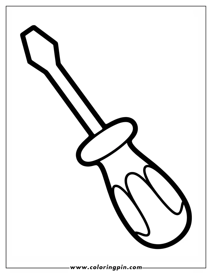 Line art of a screwdriver with a hexagonal top and textured handle.