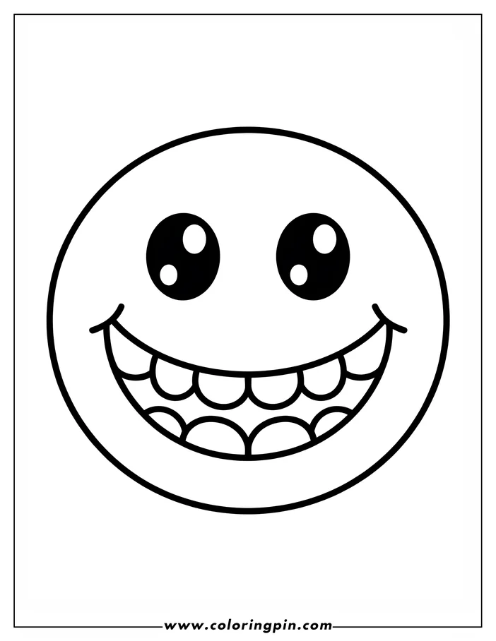 A simple, cheerful smiley face with large eyes and a wide, toothy grin.