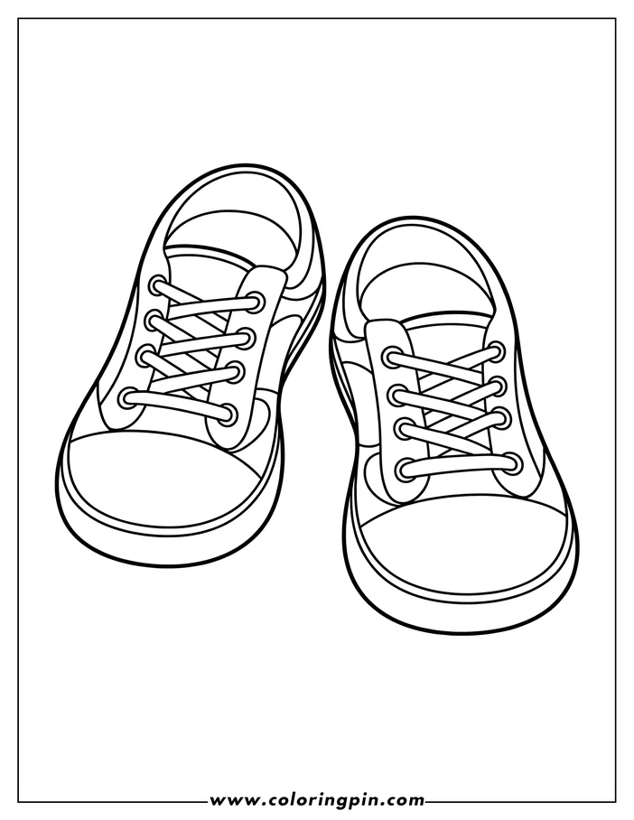 Line art drawing of a pair of sneakers with laces.