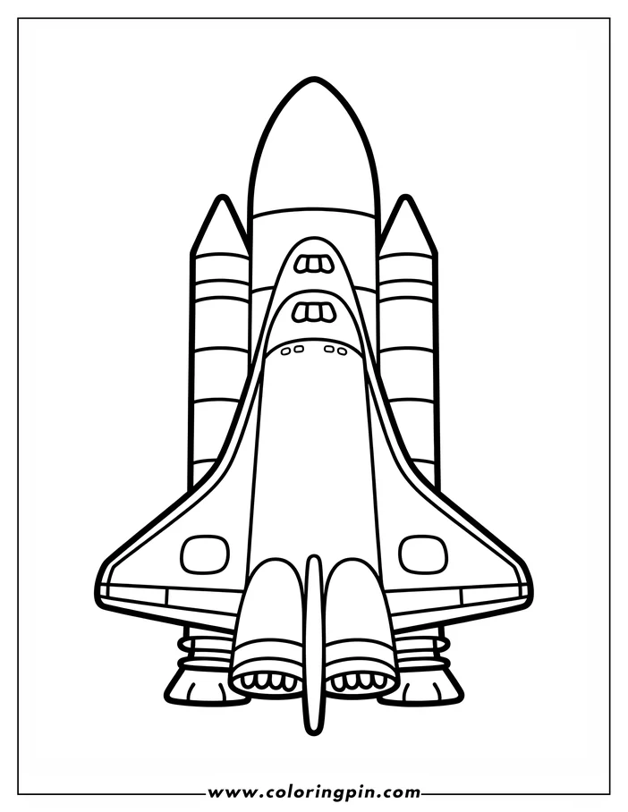 Outline of a space shuttle with rocket boosters, ready for launch.