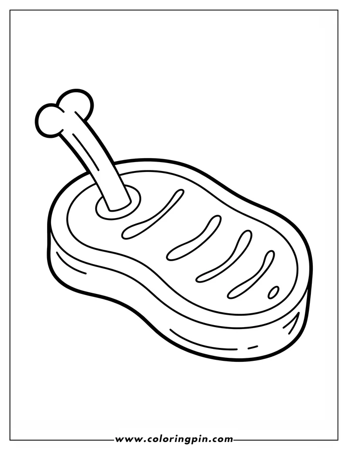 Line art of a grilled steak with a bone.