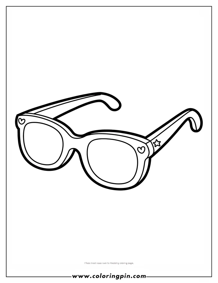 Line art of stylish sunglasses with a heart and star detail.