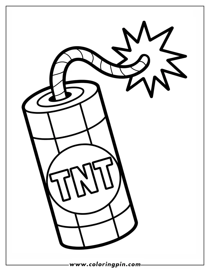 Line drawing of a cartoon TNT plunger with lit fuse and a spark.