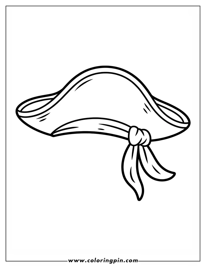 Line drawing of a tricorn hat with a tied cloth detail.