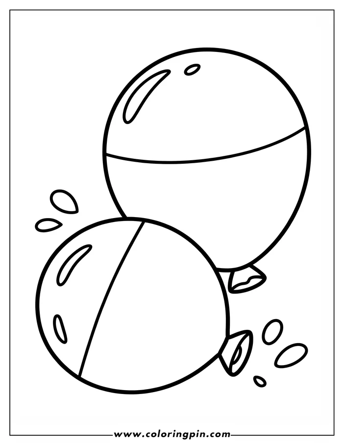 Outline of two water balloons, one full and one slightly deflated with water drops.