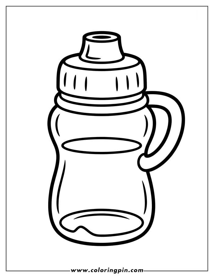 Outline of a water bottle with cap and handle