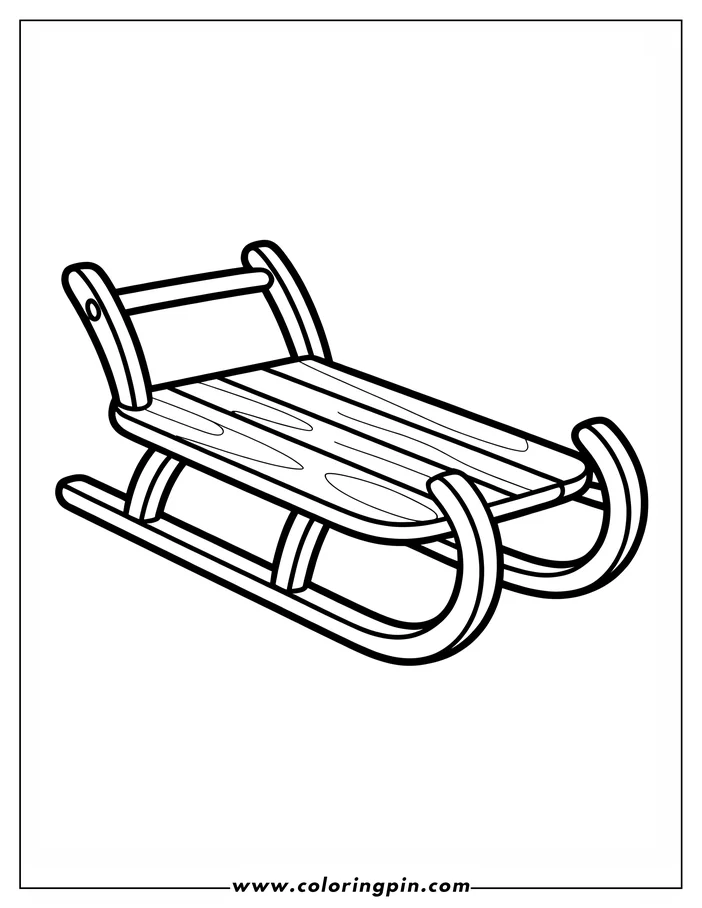 Line art of a classic wooden sled with a slatted seat and curved runners.
